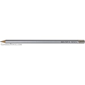 A silver quilter's pencil with a sharpened wooden tip and an unmarked gray eraser on the opposite end. The words "QUILTER'S PENCIL" are printed on the side near the end cap. The pencil is horizontally aligned against a white background.