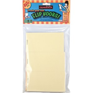A packaged set of General's® "Create Your Own Flip Books!" The package contains three blank flipbooks secured with staples on one edge. The packaging includes colorful labels with cartoon characters and the phrase "Create Your Own" in bold.