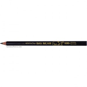 A sharpened black pencil with gold lettering reading "General's® Big Bear™ #905 School Bonded" and an illustration of a bear. The pencil is positioned horizontally against a plain white background.