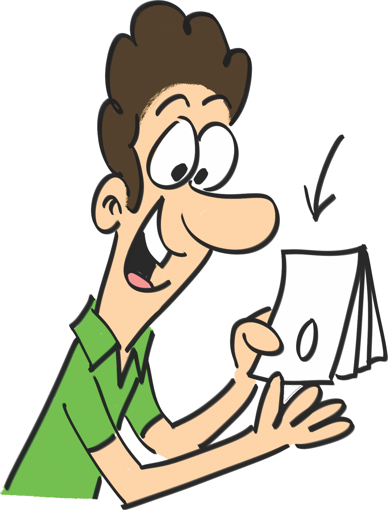 A cartoon man with brown hair and a green shirt smiles while holding a stack of "Create Your Own Flipbooks!" An arrow points at the flipbooks, emphasizing the customizable product.
